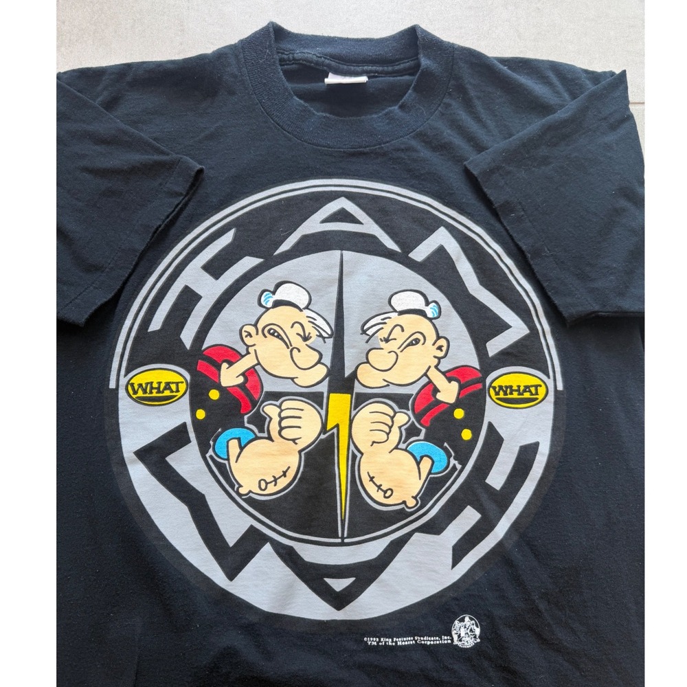 Vintage 1993 Popeye Lightning Bolt Shirt Mens Medium Black‎ Single Stitch USA